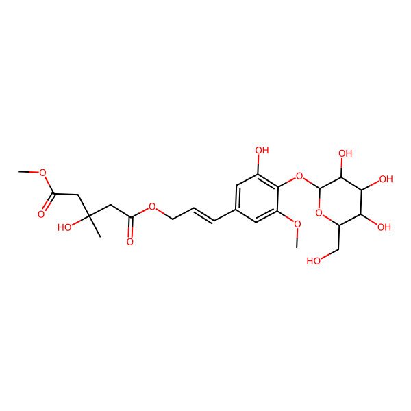 2D Structure of 1-O-[(E)-3-[3-hydroxy-5-methoxy-4-[(2S,3R,4S,5S,6R)-3,4,5-trihydroxy-6-(hydroxymethyl)oxan-2-yl]oxyphenyl]prop-2-enyl] 5-O-methyl 3-hydroxy-3-methylpentanedioate