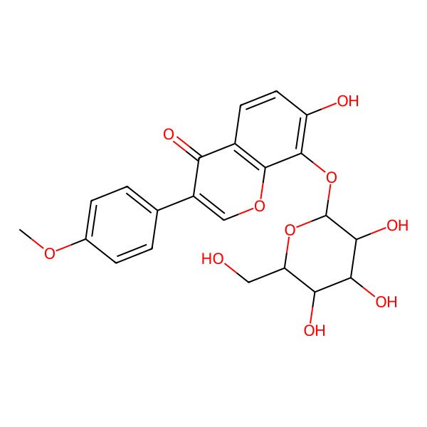 2D Structure of 7-hydroxy-3-(4-methoxyphenyl)-8-[(2S,3S,4S,5S,6S)-3,4,5-trihydroxy-6-(hydroxymethyl)oxan-2-yl]oxychromen-4-one