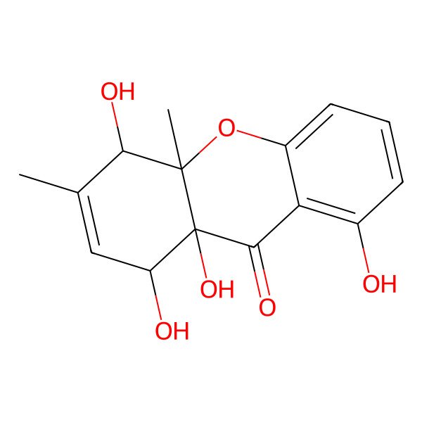 2D Structure of 1,4,8,9a-Tetrahydroxy-3,4a-dimethyl-1,4-dihydroxanthen-9-one