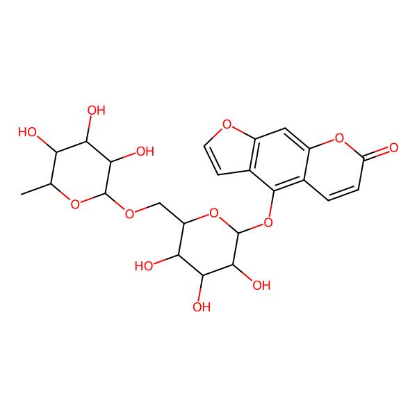2D Structure of 4-[3,4,5-Trihydroxy-6-[(3,4,5-trihydroxy-6-methyloxan-2-yl)oxymethyl]oxan-2-yl]oxyfuro[3,2-g]chromen-7-one