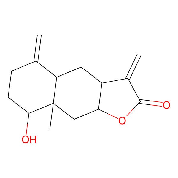 2D Structure of (3aR,4aR,8S,8aS,9aR)-8-hydroxy-8a-methyl-3,5-dimethylidene-3a,4,4a,6,7,8,9,9a-octahydrobenzo[f][1]benzofuran-2-one