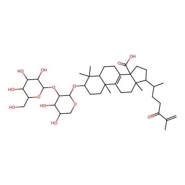 2D Structure of 3-[4,5-dihydroxy-3-[3,4,5-trihydroxy-6-(hydroxymethyl)oxan-2-yl]oxyoxan-2-yl]oxy-4,4,10,13-tetramethyl-17-(6-methyl-5-oxohept-6-en-2-yl)-2,3,5,6,7,11,12,15,16,17-decahydro-1H-cyclopenta[a]phenanthrene-14-carboxylic acid