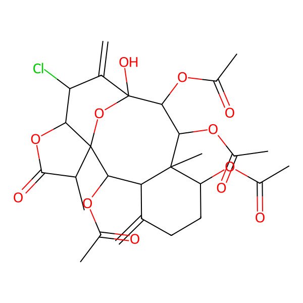 2D Structure of [(1R,2S,3S,7S,8R,9R,10R,11R,13S,14R,17R)-2,9,10-triacetyloxy-13-chloro-11-hydroxy-8,17-dimethyl-4,12-dimethylidene-16-oxo-15,18-dioxatetracyclo[9.6.1.01,14.03,8]octadecan-7-yl] acetate