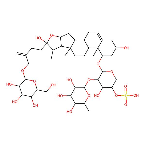 2D Structure of [(3S,4R,5R,6S)-6-[[(1S,2S,4S,6R,7S,8R,9S,12S,13R,14R,16R)-6,16-dihydroxy-7,9,13-trimethyl-6-[3-[[(2R,3R,4S,5S,6R)-3,4,5-trihydroxy-6-(hydroxymethyl)oxan-2-yl]oxymethyl]but-3-enyl]-5-oxapentacyclo[10.8.0.02,9.04,8.013,18]icos-18-en-14-yl]oxy]-4-hydroxy-5-[(2S,3R,4R,5R,6S)-3,4,5-trihydroxy-6-methyloxan-2-yl]oxyoxan-3-yl] hydrogen sulfate
