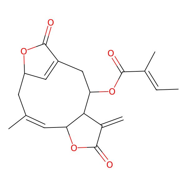 2D Structure of [(4R,8S,12R)-10-methyl-5-methylidene-6,14-dioxo-7,13-dioxatricyclo[10.2.1.04,8]pentadeca-1(15),9-dien-3-yl] 2-methylbut-2-enoate