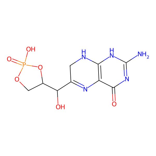 2D Structure of 2-amino-6-[(S)-hydroxy-[(4R)-2-hydroxy-2-oxo-1,3,2lambda5-dioxaphospholan-4-yl]methyl]-7,8-dihydro-1H-pteridin-4-one