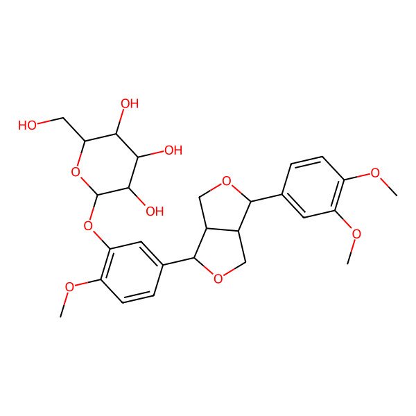 2D Structure of (2S,3R,4S,5R,6R)-2-[5-[(3S,3aR,6S,6aR)-3-(3,4-dimethoxyphenyl)-1,3,3a,4,6,6a-hexahydrofuro[3,4-c]furan-6-yl]-2-methoxyphenoxy]-6-(hydroxymethyl)oxane-3,4,5-triol