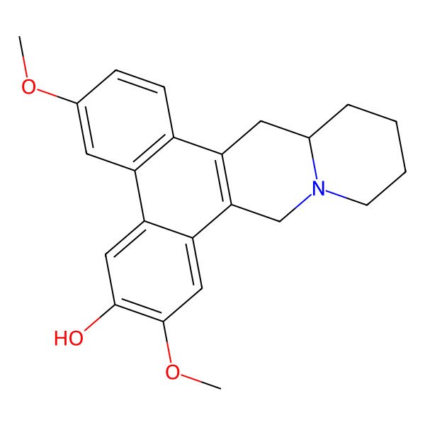 2D Structure of (14aS)-3,7-dimethoxy-11,12,13,14,14a,15-hexahydro-9H-phenanthro[9,10-b]quinolizin-6-ol