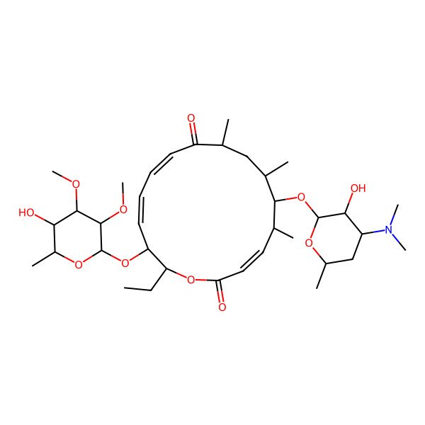 2D Structure of 6-[4-(Dimethylamino)-3-hydroxy-6-methyloxan-2-yl]oxy-16-ethyl-15-(5-hydroxy-3,4-dimethoxy-6-methyloxan-2-yl)oxy-5,7,9-trimethyl-1-oxacyclohexadeca-3,11,13-triene-2,10-dione