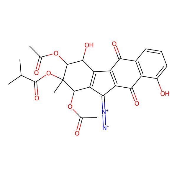 2D Structure of (1,3-diacetyloxy-11-diazo-4,9-dihydroxy-2-methyl-5,10-dioxo-3,4-dihydro-1H-benzo[b]fluoren-2-yl) 2-methylpropanoate