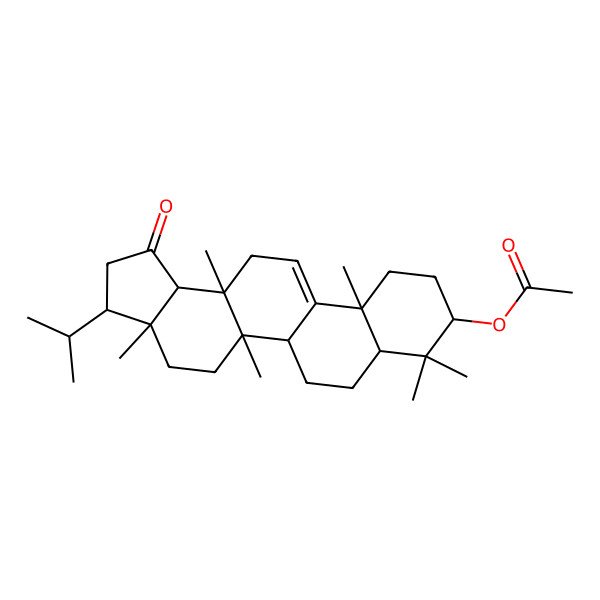 2D Structure of (3a,5a,8,8,11a,13a-hexamethyl-1-oxo-3-propan-2-yl-3,4,5,5b,6,7,7a,9,10,11,13,13b-dodecahydro-2H-cyclopenta[a]chrysen-9-yl) acetate