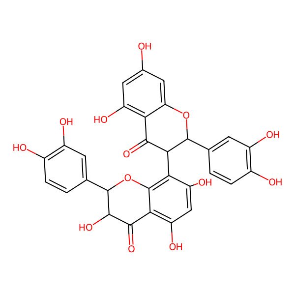 2D Structure of (2R,2'R,3S,3'R)-2,2'-bis(3,4-dihydroxyphenyl)-3',5,5',7,7'-pentahydroxy-2,2',3,3'-tetrahydro-4H,4'H-3,8'-bichromene-4,4'-dione