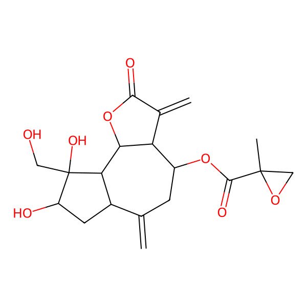 2D Structure of [8,9-Dihydroxy-9-(hydroxymethyl)-3,6-dimethylidene-2-oxo-3a,4,5,6a,7,8,9a,9b-octahydroazuleno[4,5-b]furan-4-yl] 2-methyloxirane-2-carboxylate