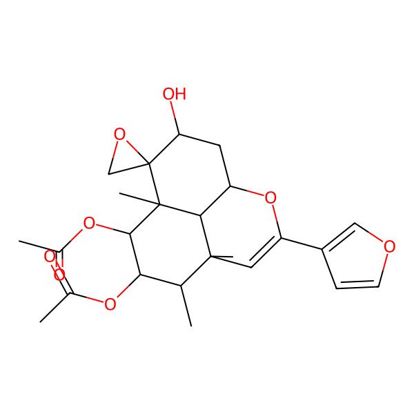 2D Structure of [(1R,5S,6S,7R,8R,9S,10R,11S,13R)-8-acetyloxy-3-(furan-3-yl)-11-hydroxy-5,6,9-trimethylspiro[2-oxatricyclo[7.3.1.05,13]tridec-3-ene-10,2'-oxirane]-7-yl] acetate