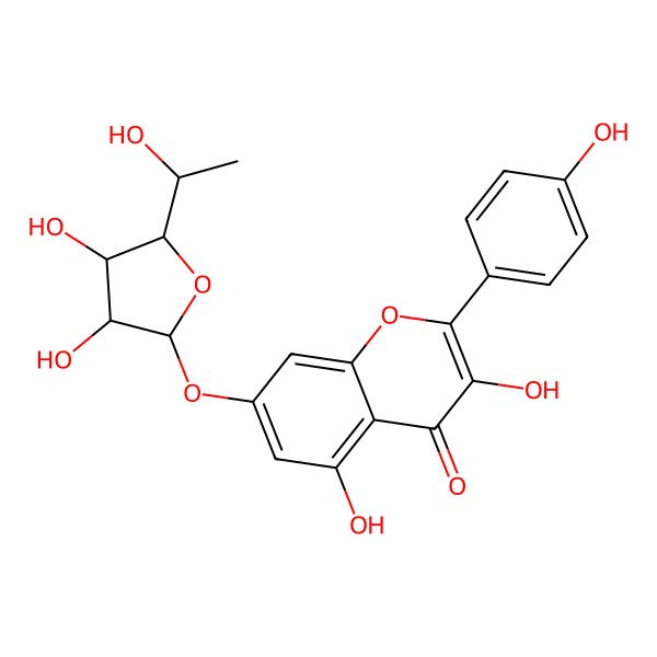 2D Structure of 7-[(2R,3S,4R,5S)-3,4-dihydroxy-5-[(1S)-1-hydroxyethyl]oxolan-2-yl]oxy-3,5-dihydroxy-2-(4-hydroxyphenyl)chromen-4-one