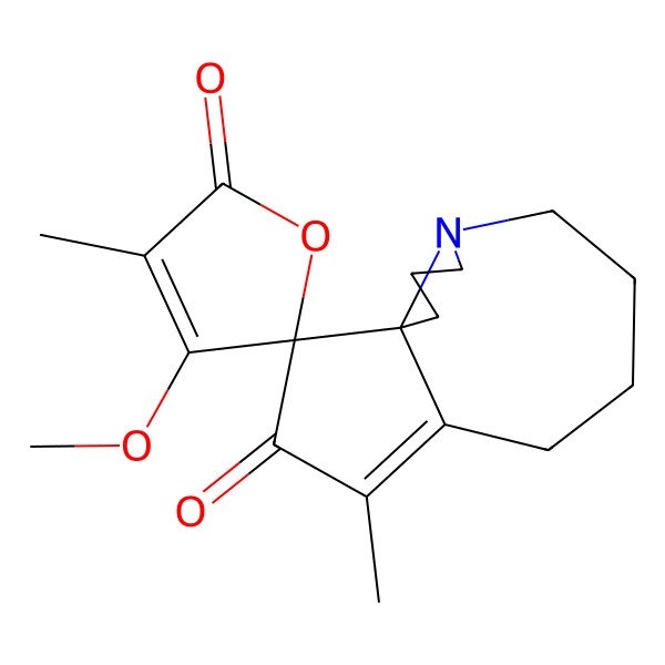 2D Structure of (1R,13R)-4'-methoxy-3',11-dimethylspiro[5-azatricyclo[8.3.0.01,5]tridec-10-ene-13,5'-furan]-2',12-dione