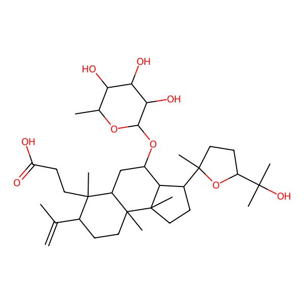 2D Structure of 3-[(3S,3aR,4R,5aR,6S,7S,9aR,9bR)-3-[(2S,5R)-5-(2-hydroxypropan-2-yl)-2-methyloxolan-2-yl]-6,9a,9b-trimethyl-7-prop-1-en-2-yl-4-[(2R,3R,4S,5S,6R)-3,4,5-trihydroxy-6-methyloxan-2-yl]oxy-1,2,3,3a,4,5,5a,7,8,9-decahydrocyclopenta[a]naphthalen-6-yl]propanoic acid
