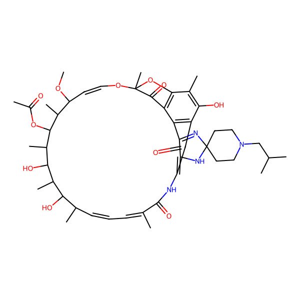 2D Structure of [(7S,9E,11S,12R,13S,14R,15R,16R,17S,18S,19E,21Z)-2,15,17-trihydroxy-11-methoxy-3,7,12,14,16,18,22-heptamethyl-1'-(2-methylpropyl)-6,23,32-trioxospiro[8,33-dioxa-24,27,29-triazapentacyclo[23.6.1.14,7.05,31.026,30]tritriaconta-1(31),2,4,9,19,21,25,29-octaene-28,4'-piperidine]-13-yl] acetate