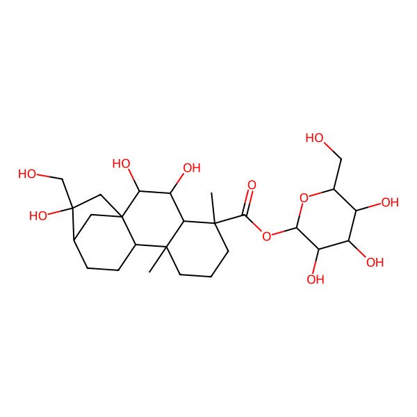 2D Structure of [3,4,5-Trihydroxy-6-(hydroxymethyl)oxan-2-yl] 2,3,14-trihydroxy-14-(hydroxymethyl)-5,9-dimethyltetracyclo[11.2.1.01,10.04,9]hexadecane-5-carboxylate