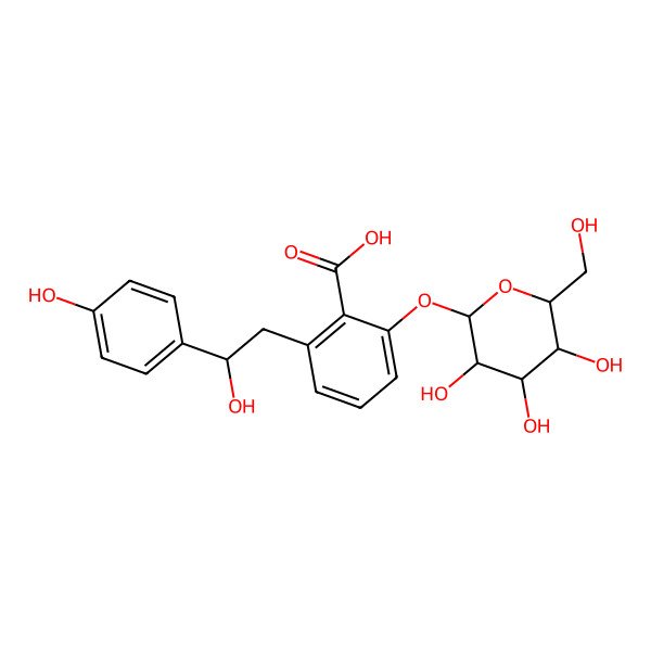 2D Structure of 2-[(2R)-2-hydroxy-2-(4-hydroxyphenyl)ethyl]-6-[(2S,3R,4S,5S,6R)-3,4,5-trihydroxy-6-(hydroxymethyl)oxan-2-yl]oxybenzoic acid