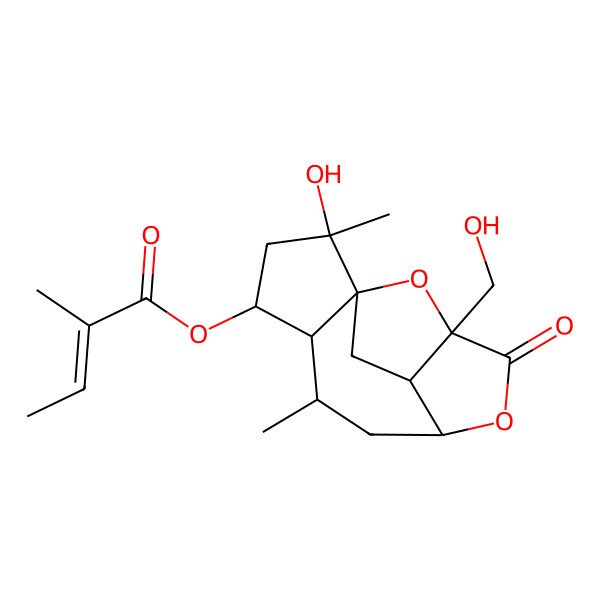 2D Structure of [(1R,2R,4S,5R,6R,8R,11R,12S)-2-hydroxy-11-(hydroxymethyl)-2,6-dimethyl-10-oxo-9,14-dioxatetracyclo[9.2.1.01,5.08,12]tetradecan-4-yl] (Z)-2-methylbut-2-enoate