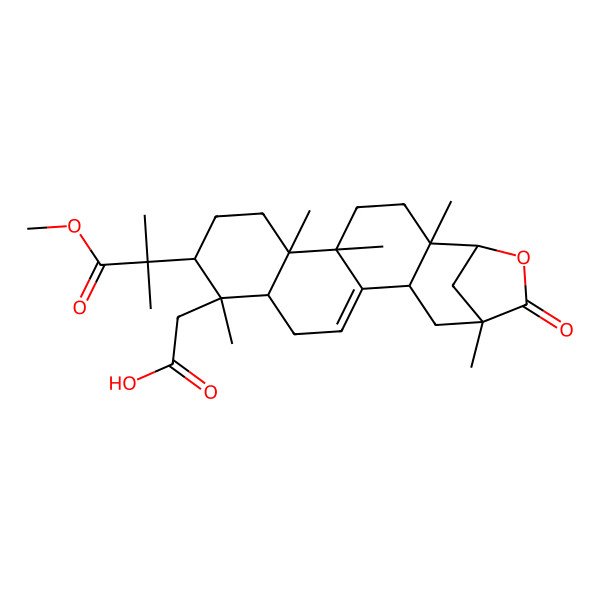 2D Structure of 2-[9-(1-Methoxy-2-methyl-1-oxopropan-2-yl)-2,5,6,10,17-pentamethyl-18-oxo-19-oxapentacyclo[15.2.1.02,15.05,14.06,11]icos-13-en-10-yl]acetic acid