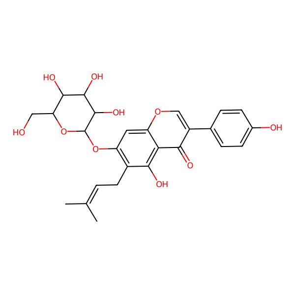 2D Structure of 5-hydroxy-3-(4-hydroxyphenyl)-6-(3-methylbut-2-enyl)-7-[(2S,3S,4S,5R,6S)-3,4,5-trihydroxy-6-(hydroxymethyl)oxan-2-yl]oxychromen-4-one