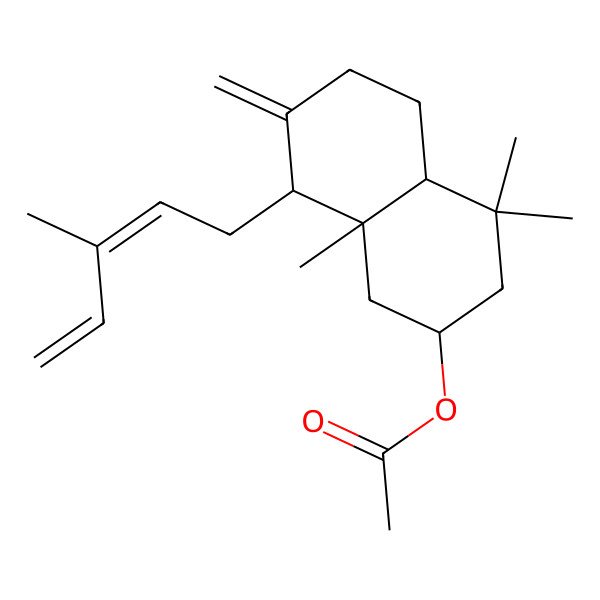 2D Structure of [4,4,8a-trimethyl-7-methylidene-8-(3-methylpenta-2,4-dienyl)-2,3,4a,5,6,8-hexahydro-1H-naphthalen-2-yl] acetate
