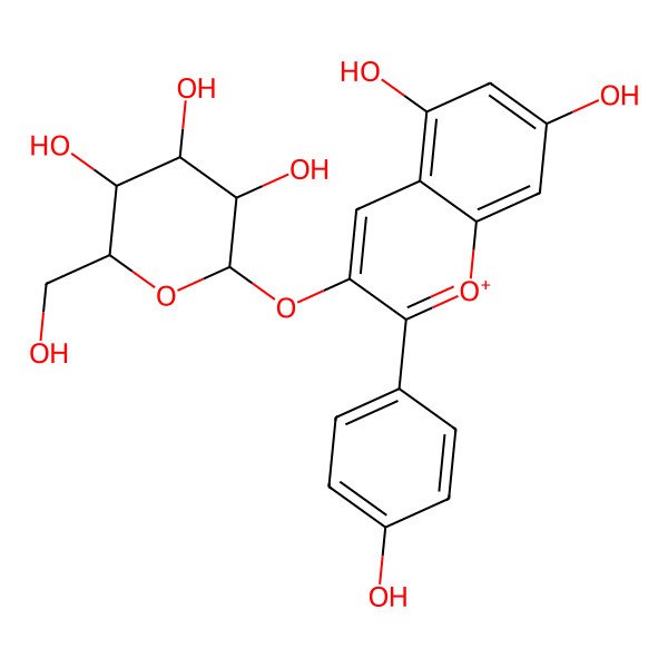 2D Structure of (2R,3S,4R,5R,6S)-2-[5,7-dihydroxy-2-(4-hydroxyphenyl)chromenylium-3-yl]oxy-6-(hydroxymethyl)oxane-3,4,5-triol