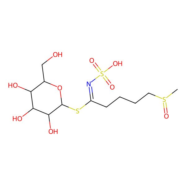 2D Structure of [5-methylsulfinyl-1-[(2S,3R,4S,5S,6R)-3,4,5-trihydroxy-6-(hydroxymethyl)oxan-2-yl]sulfanylpentylidene]sulfamic acid
