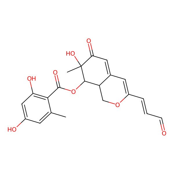 2D Structure of [7-hydroxy-7-methyl-6-oxo-3-(3-oxoprop-1-enyl)-8,8a-dihydro-1H-isochromen-8-yl] 2,4-dihydroxy-6-methylbenzoate