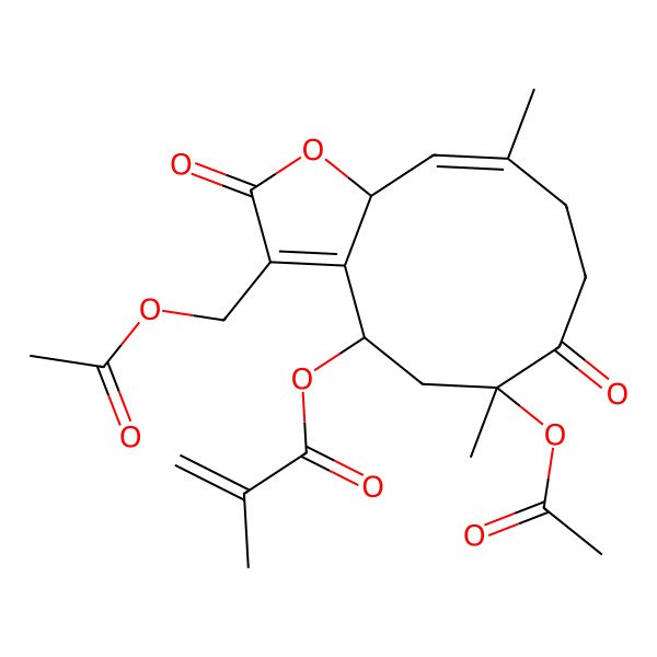 2D Structure of [(4S,6R,10E,11aR)-6-acetyloxy-3-(acetyloxymethyl)-6,10-dimethyl-2,7-dioxo-5,8,9,11a-tetrahydro-4H-cyclodeca[b]furan-4-yl] 2-methylprop-2-enoate