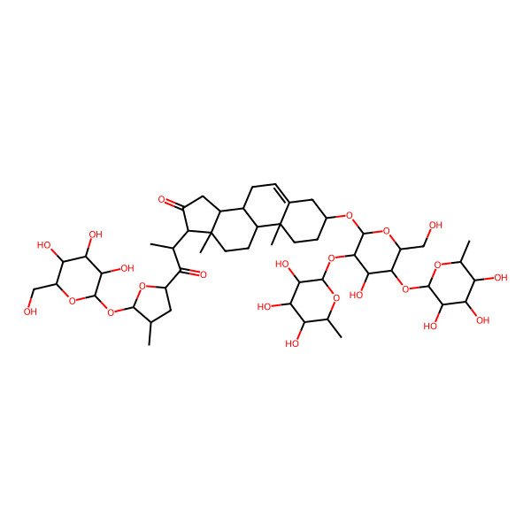 2D Structure of (3S,8S,9S,10R,13S,14S,17R)-3-[(2R,3R,4S,5S,6R)-4-hydroxy-6-(hydroxymethyl)-3,5-bis[[(2S,3R,4R,5R,6S)-3,4,5-trihydroxy-6-methyloxan-2-yl]oxy]oxan-2-yl]oxy-10,13-dimethyl-17-[(2S)-1-[(2R,4R,5S)-4-methyl-5-[(2S,3R,4S,5S,6R)-3,4,5-trihydroxy-6-(hydroxymethyl)oxan-2-yl]oxyoxolan-2-yl]-1-oxopropan-2-yl]-1,2,3,4,7,8,9,11,12,14,15,17-dodecahydrocyclopenta[a]phenanthren-16-one