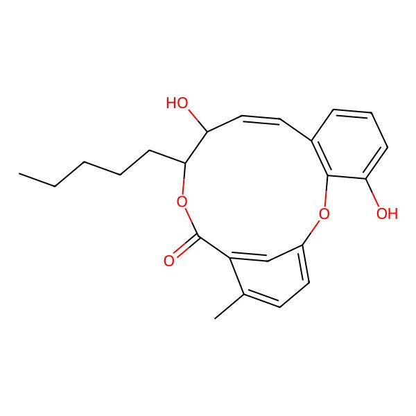 2D Structure of 4,11-Dihydroxy-16-methyl-12-pentyl-2,13-dioxatricyclo[13.3.1.03,8]nonadeca-1(19),3(8),4,6,9,15,17-heptaen-14-one