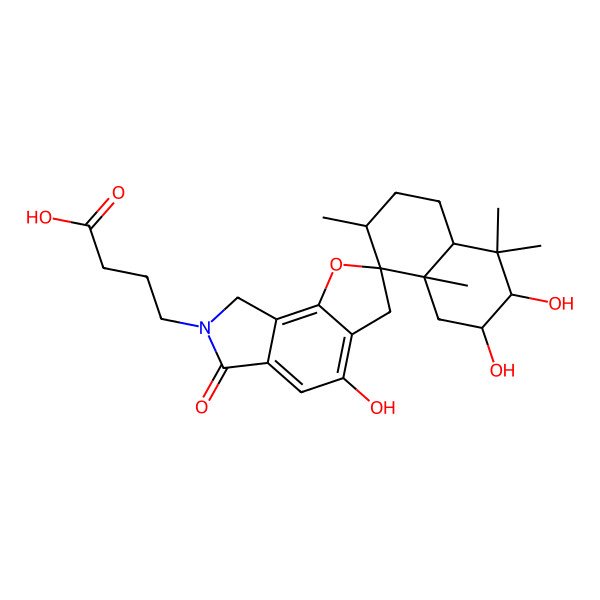 2D Structure of 4-(2,3,4'-trihydroxy-4,4,7,8a-tetramethyl-6'-oxospiro[2,3,4a,5,6,7-hexahydro-1H-naphthalene-8,2'-3,8-dihydrofuro[2,3-e]isoindole]-7'-yl)butanoic acid