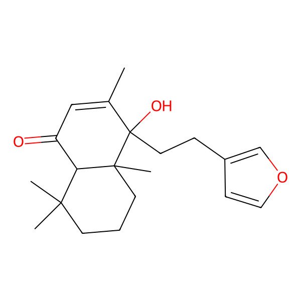 2D Structure of 1(4H)-Naphthalenone, 4-[2-(3-furanyl)ethyl]-4a,5,6,7,8,8a-hexahydro-4-hydroxy-3,4a,8,8-tetramethyl-