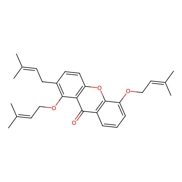 2D Structure of 1,5-Bis(3-methylbut-2-enoxy)-2-(3-methylbut-2-enyl)xanthen-9-one