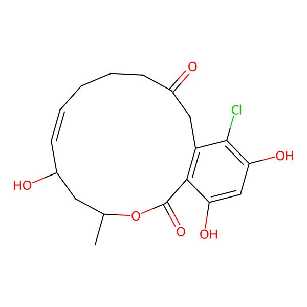 2D Structure of 15-Chloro-6,16,18-trihydroxy-4-methyl-3-oxabicyclo[12.4.0]octadeca-1(14),7,15,17-tetraene-2,12-dione