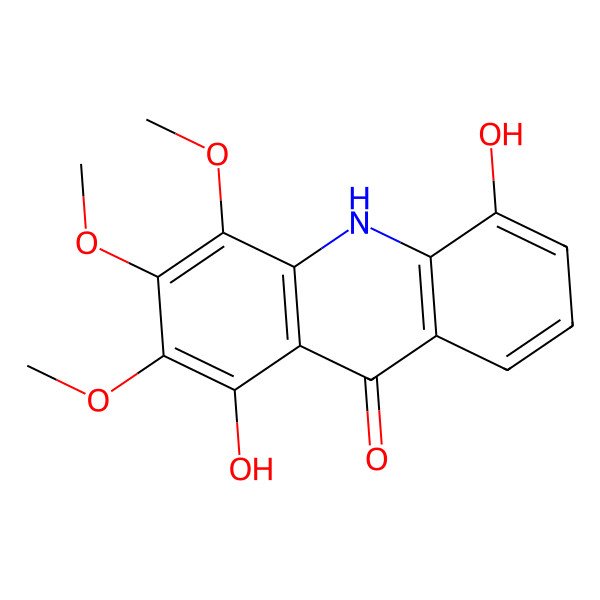 2D Structure of 1,5-dihydroxy-2,3,4-trimethoxy-10H-acridin-9-one