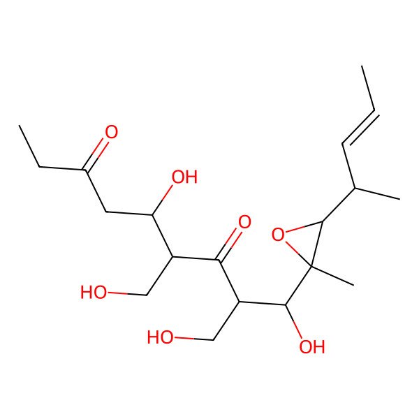 2D Structure of 1,5-Dihydroxy-2,4-bis(hydroxymethyl)-1-(2-methyl-3-pent-3-en-2-yloxiran-2-yl)nonane-3,7-dione