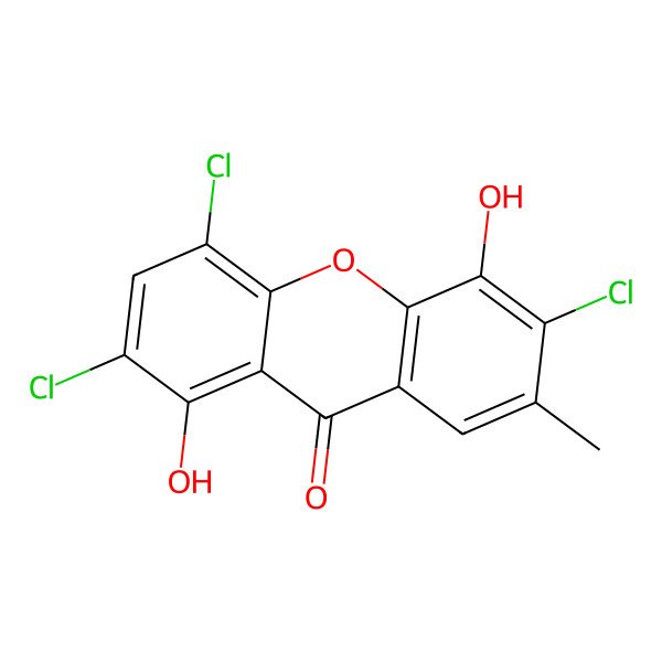2D Structure of 1,5-Dihydroxy-2,4,6-trichloro-7-methylxanthone