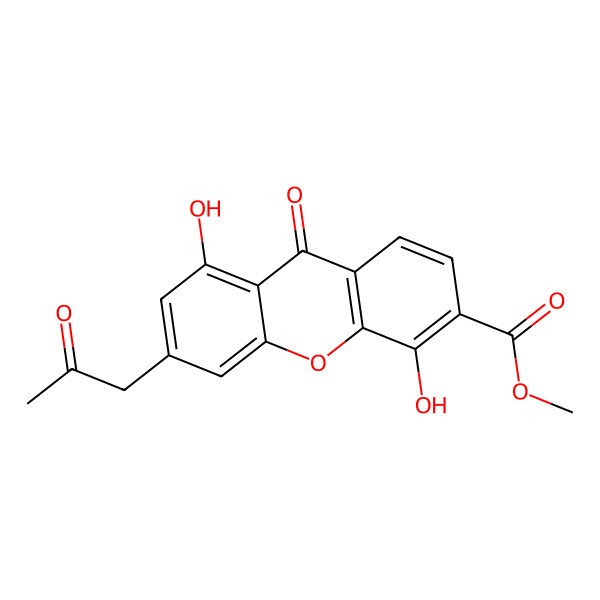 2D Structure of 1,5-Dihydroxy-3-(2-oxopropyl)-6-methoxycarbonylxanthone