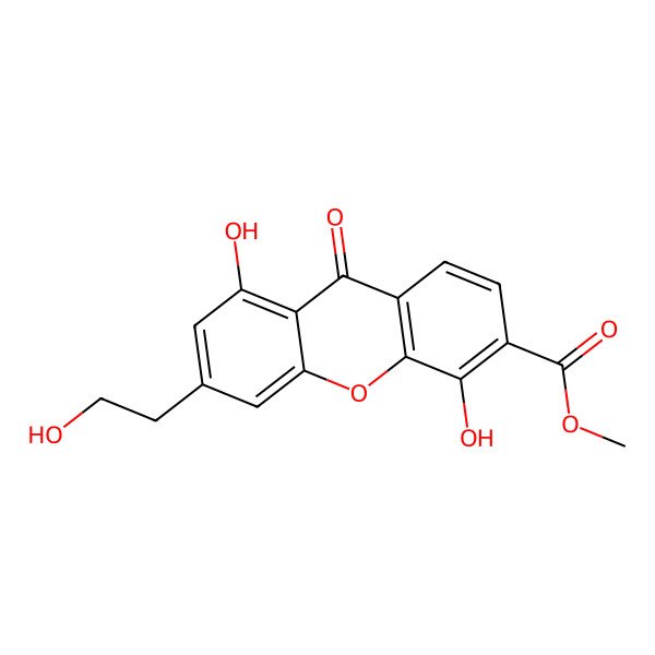 2D Structure of 1,5-Dihydroxy-3-hydroxyethyl-6-methoxycarbonylxanthone