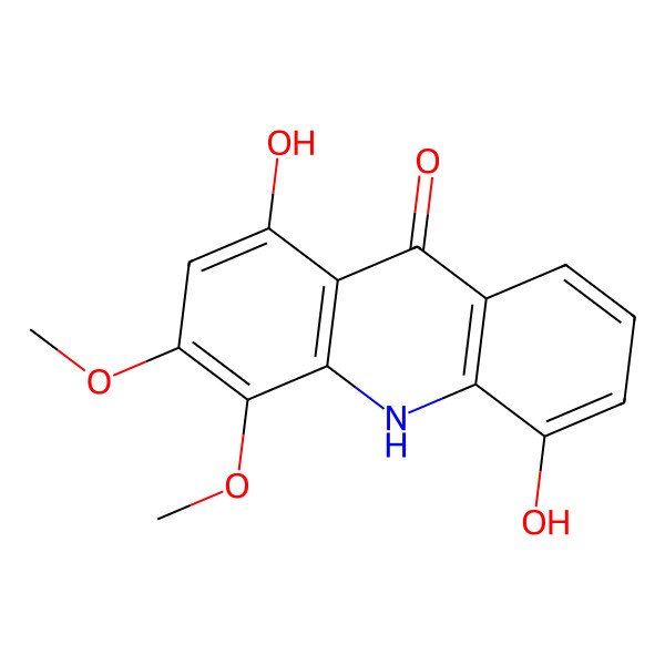 2D Structure of 1,5-dihydroxy-3,4-dimethoxy-10H-acridin-9-one