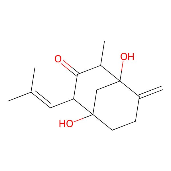 2D Structure of 1,5-Dihydroxy-4-methyl-6-methylidene-2-(2-methylprop-1-enyl)bicyclo[3.3.1]nonan-3-one