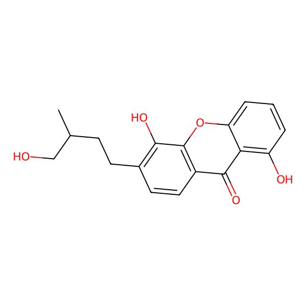 2D Structure of 1,5-Dihydroxy-6-(4-hydroxy-3-methylbutyl)xanthen-9-one