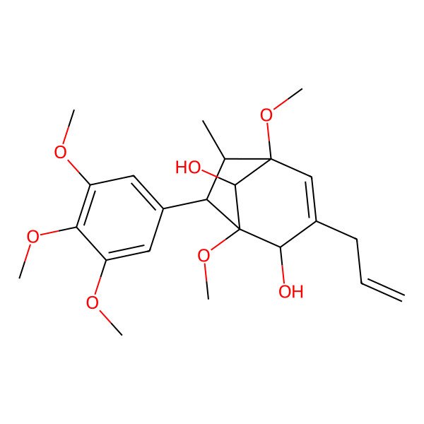 2D Structure of 1,5-Dimethoxy-6-methyl-3-prop-2-enyl-7-(3,4,5-trimethoxyphenyl)bicyclo[3.2.1]oct-3-ene-2,8-diol