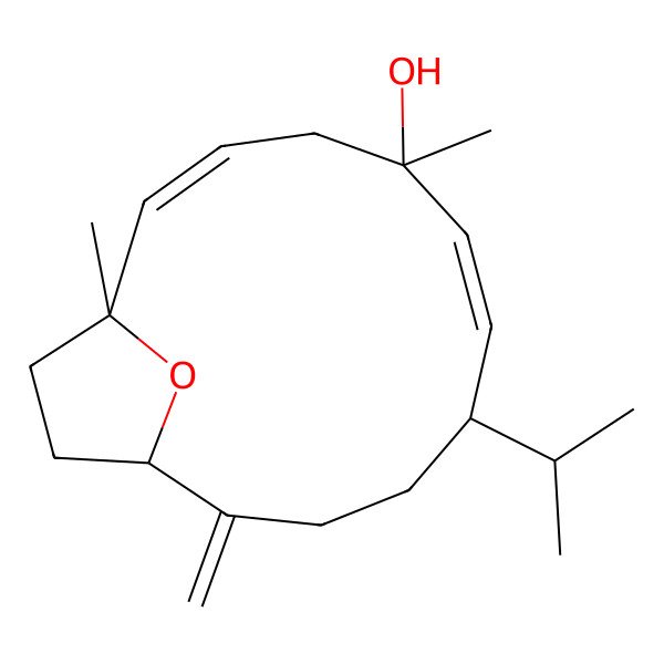 2D Structure of 1,5-Dimethyl-11-methylidene-8-propan-2-yl-15-oxabicyclo[10.2.1]pentadeca-2,6-dien-5-ol