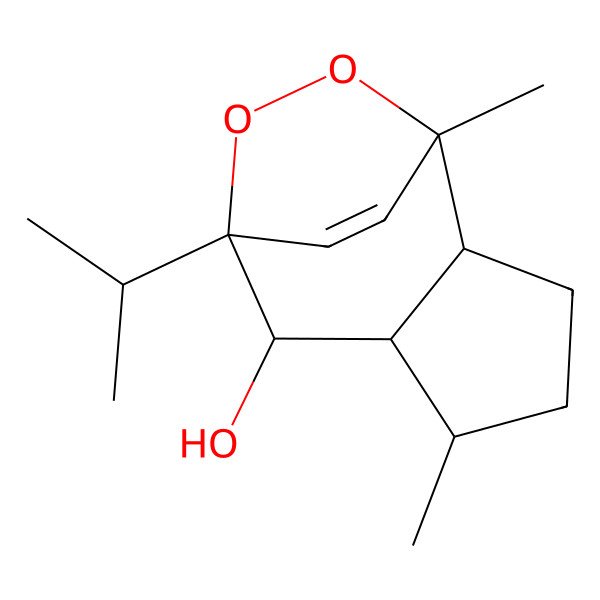 2D Structure of 1,5-Dimethyl-8-propan-2-yl-9,10-dioxatricyclo[6.2.2.02,6]dodec-11-en-7-ol