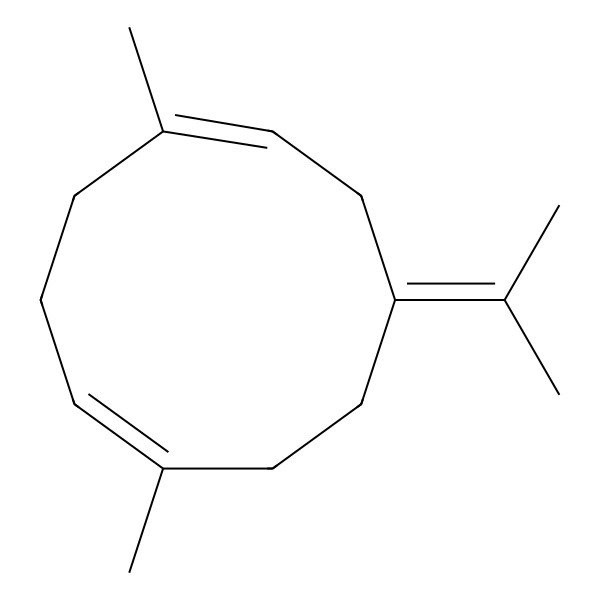 2D Structure of 1,5-Dimethyl-8-(propan-2-ylidene)cyclodeca-1,5-diene